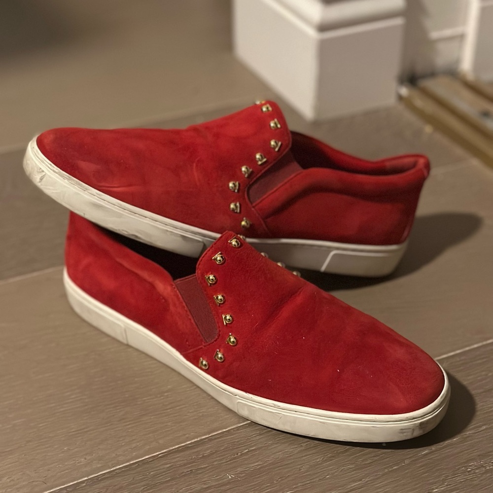 Ferragamo studded women’s Red Suede Loafers Slip On Shoes